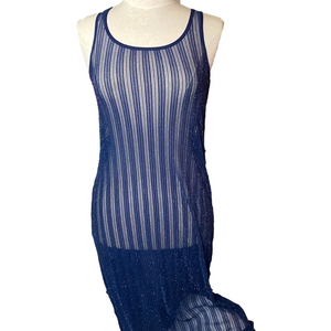 🌷 Golden Point 🌷Blue Silver Sparkle Sheer Sleeveless Dress